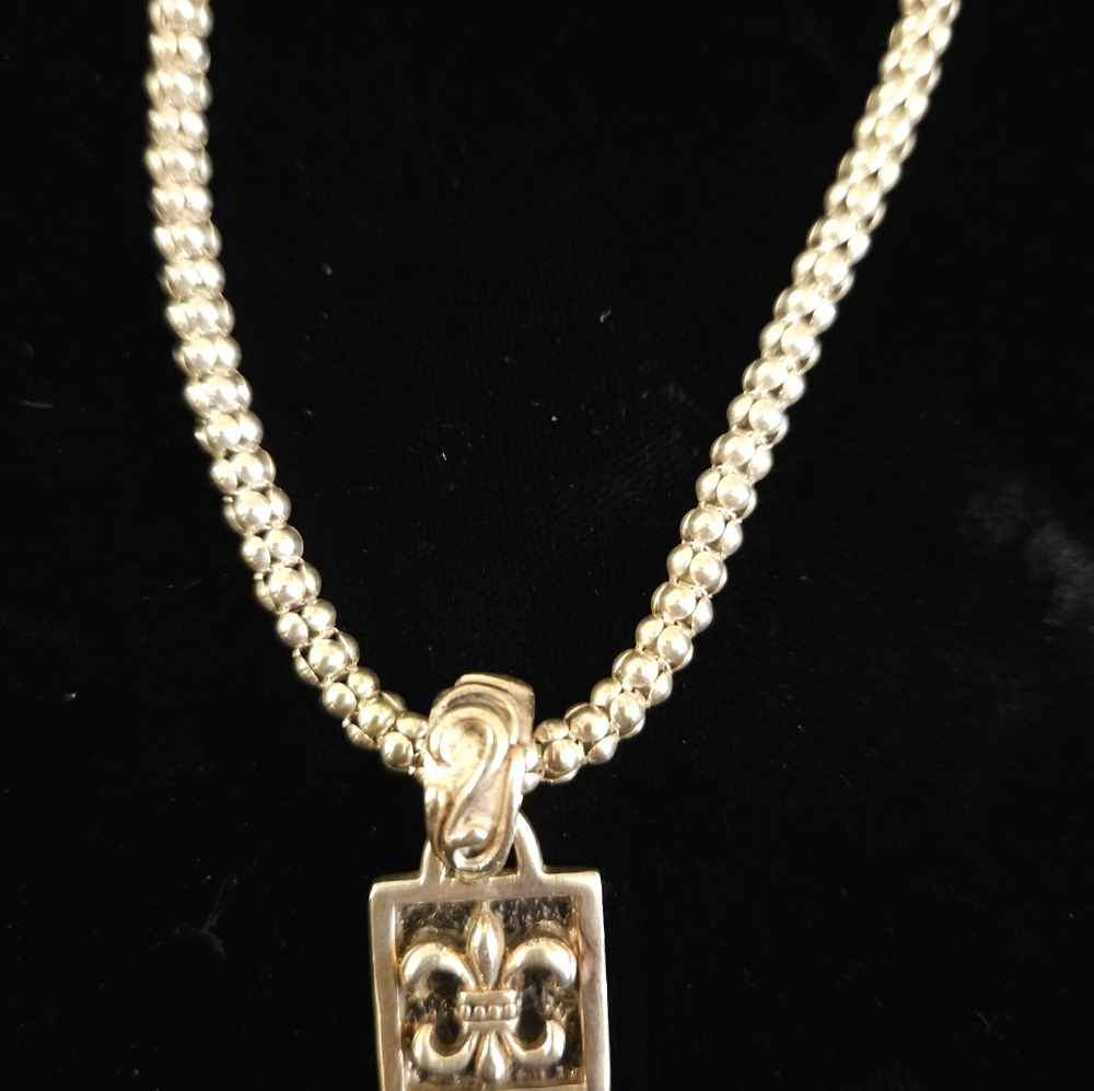 Silpada Fleur De Lis .925 Silver Pendant &  Popcorn Chain Necklace Handcrafted